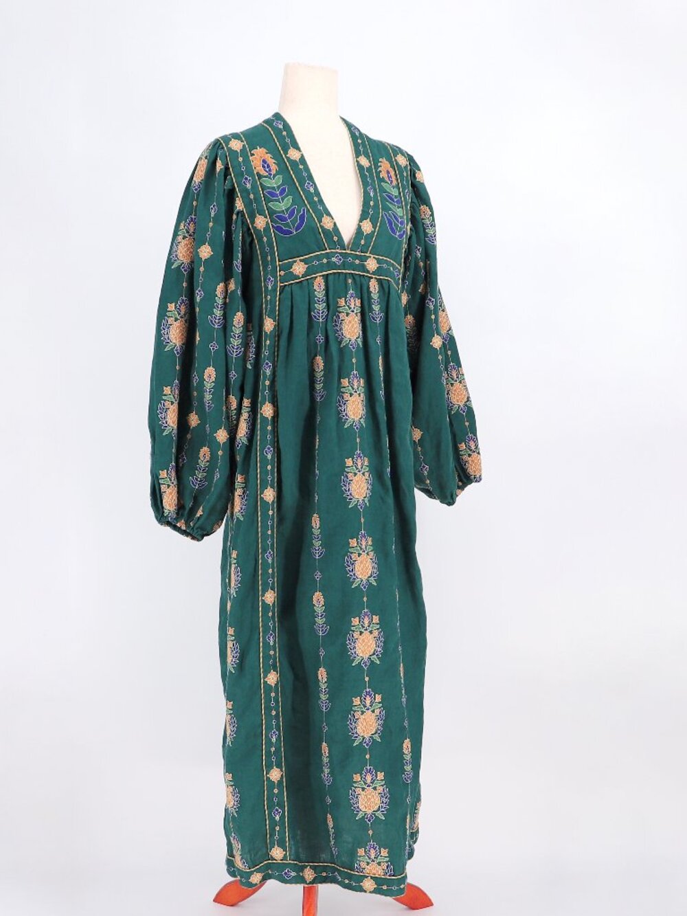 FARM RIO Linen Green Pineapple Embroidered Tunic Maxi Dress Size XS - Picture 3 of 11